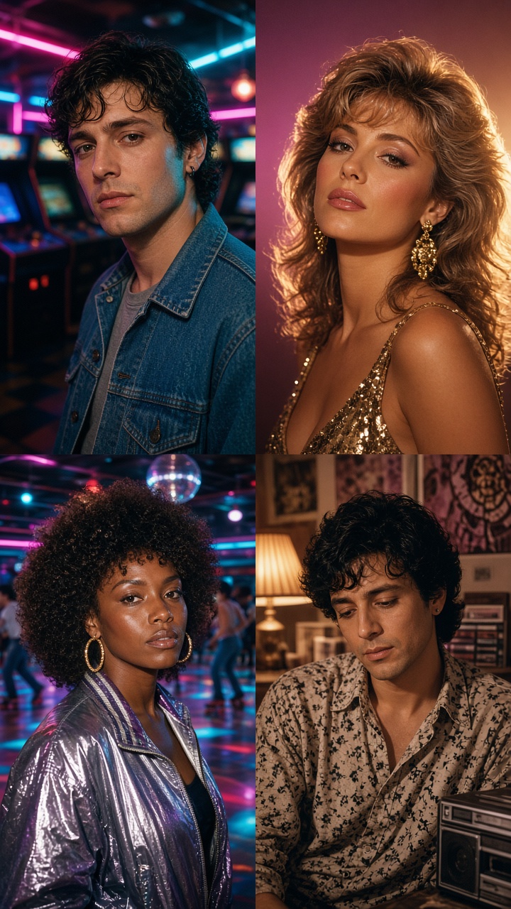 80s photo effect at a roller rink with chrome details