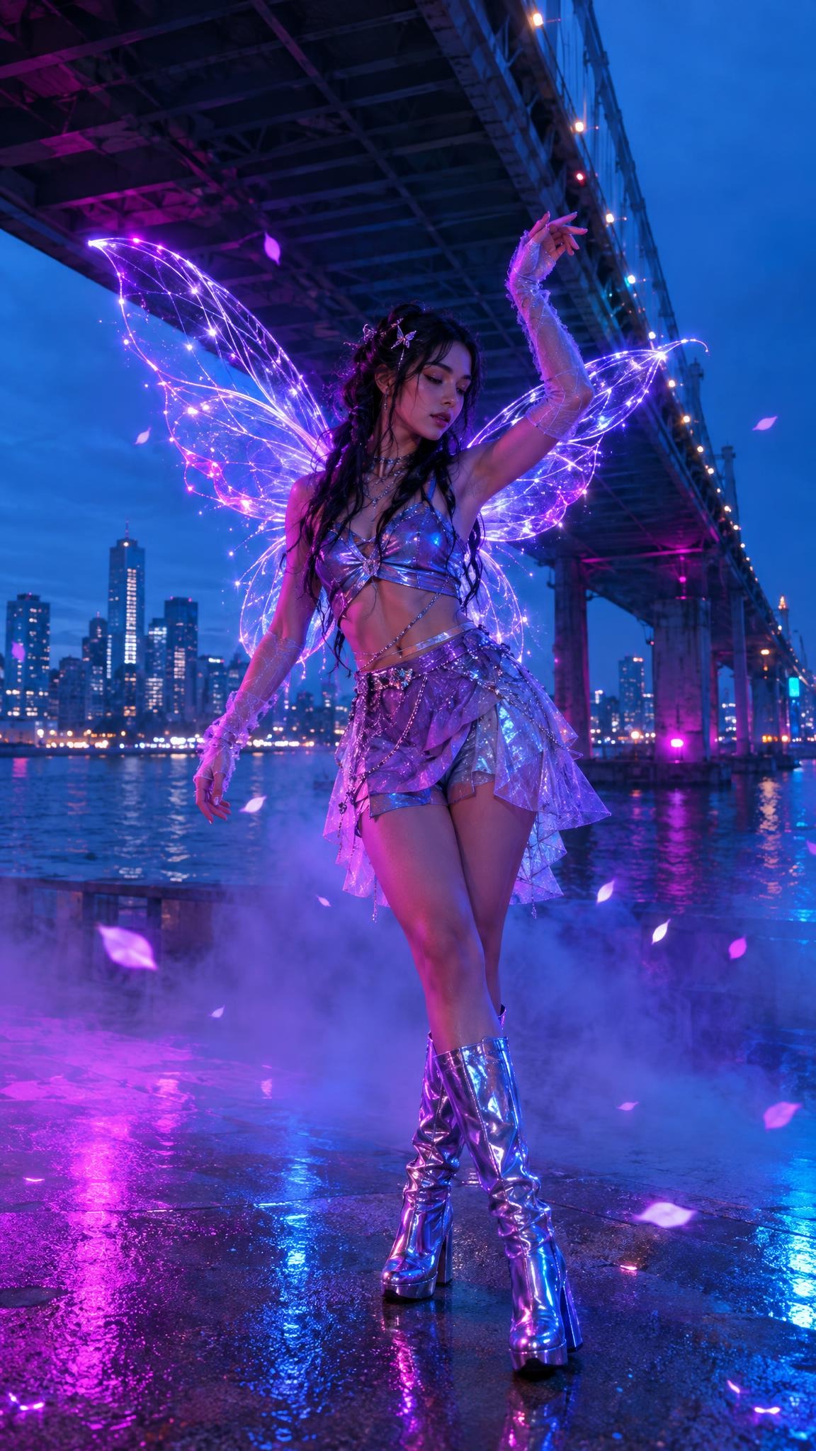 Cyber fairy effect street style dance with purple light wings