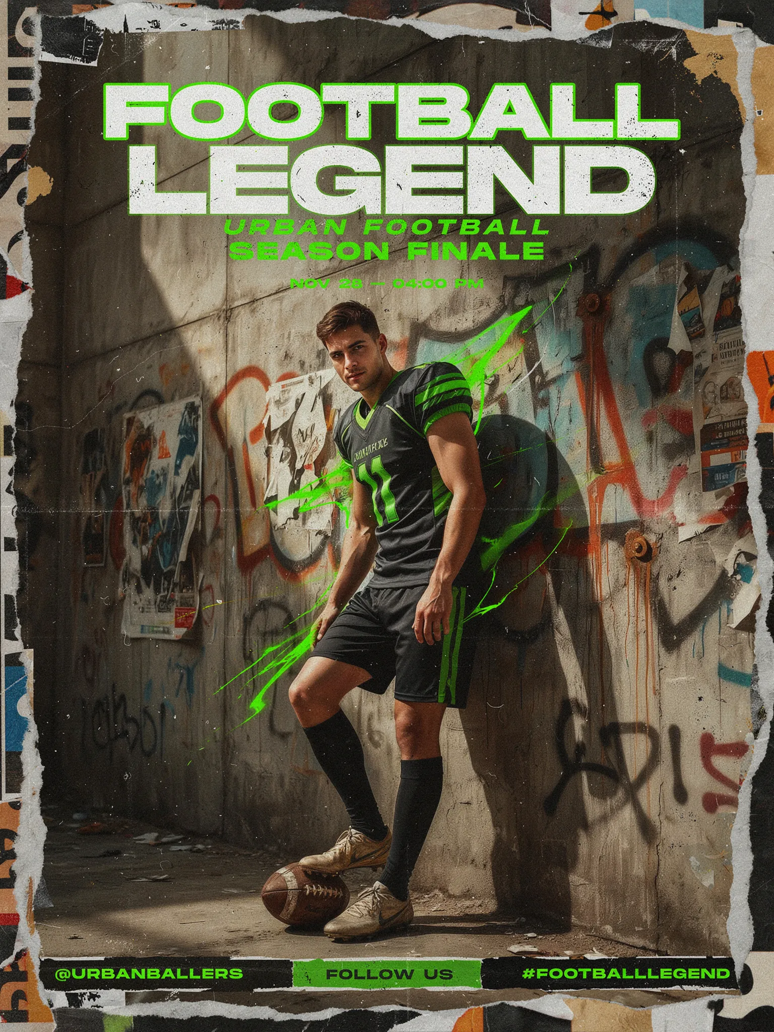 gritty football poster trend look with torn paper collage