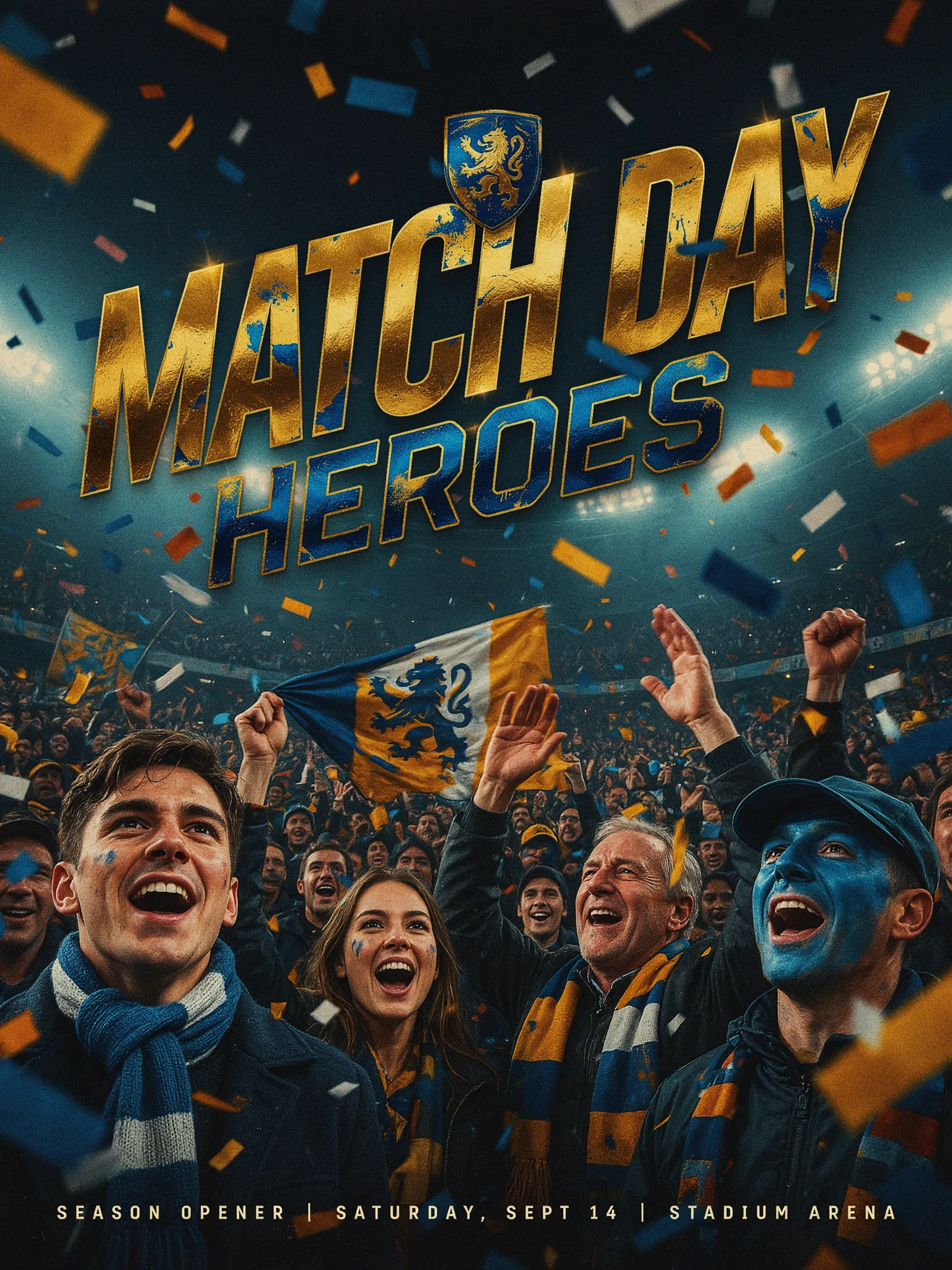 football poster trend with match day heroes crowd and confetti