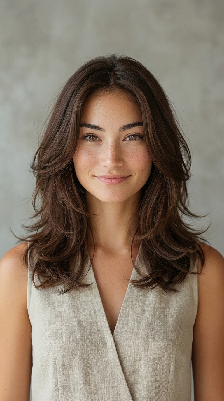 Butterfly cut hair style effect with soft face-framing layers