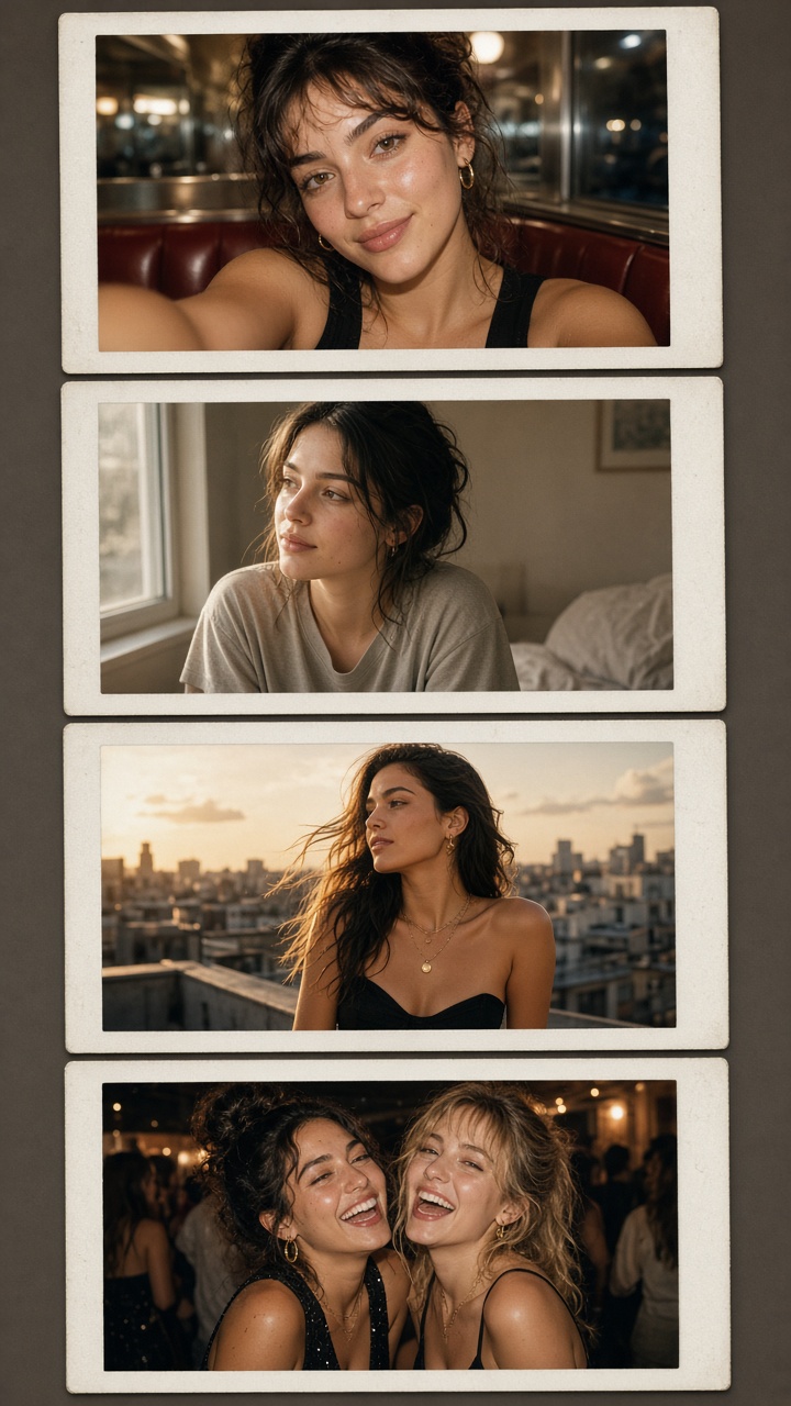 Golden hour instant film photo effect on a rooftop