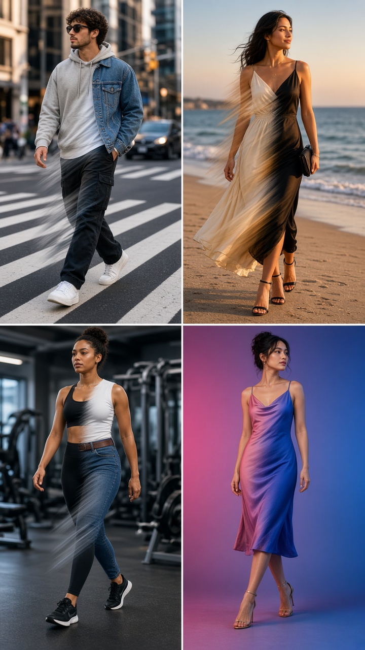 Reels effects gym set to denim leg swipe transition