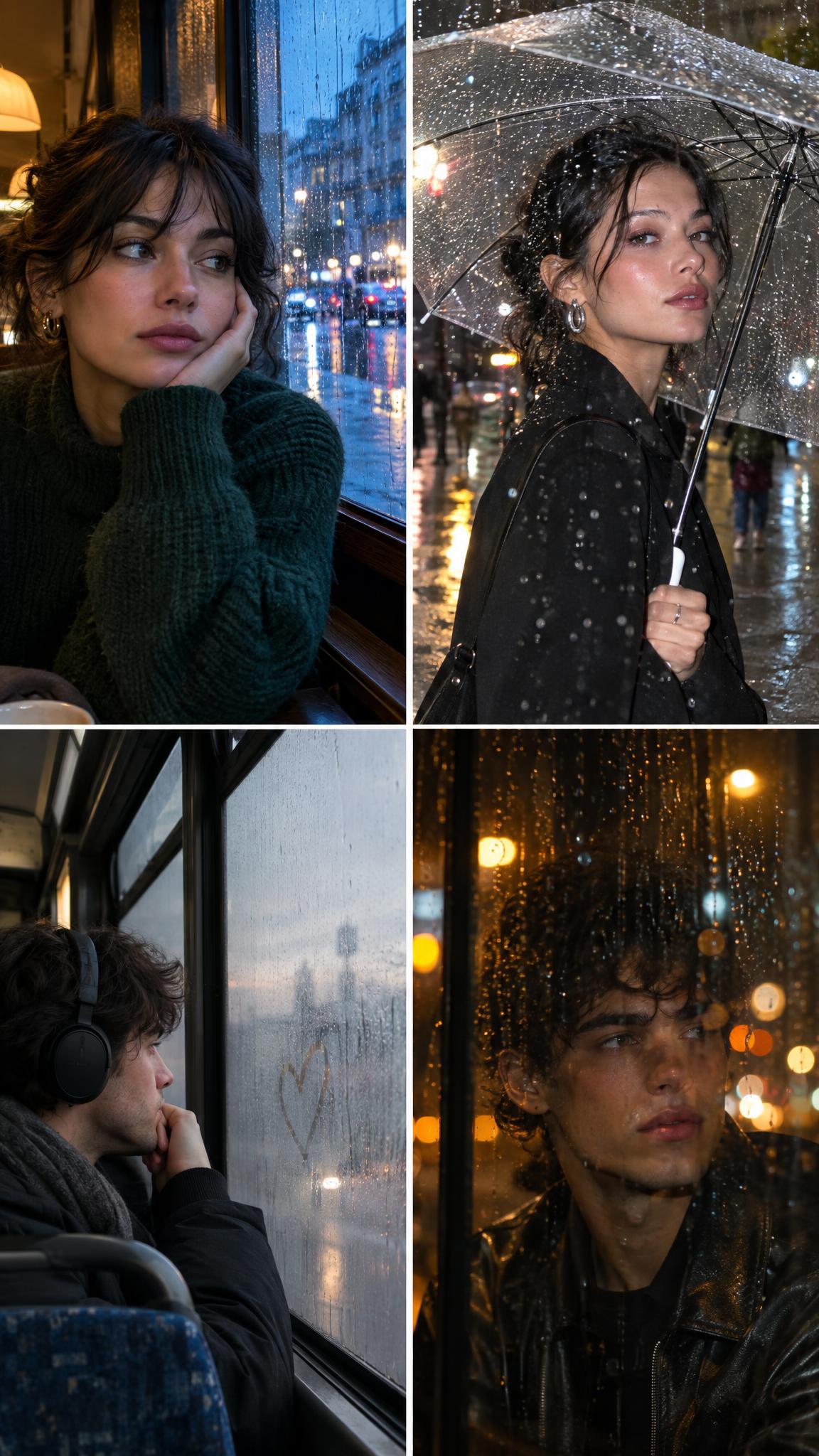 Rainy window portrait effect on a fogged bus window