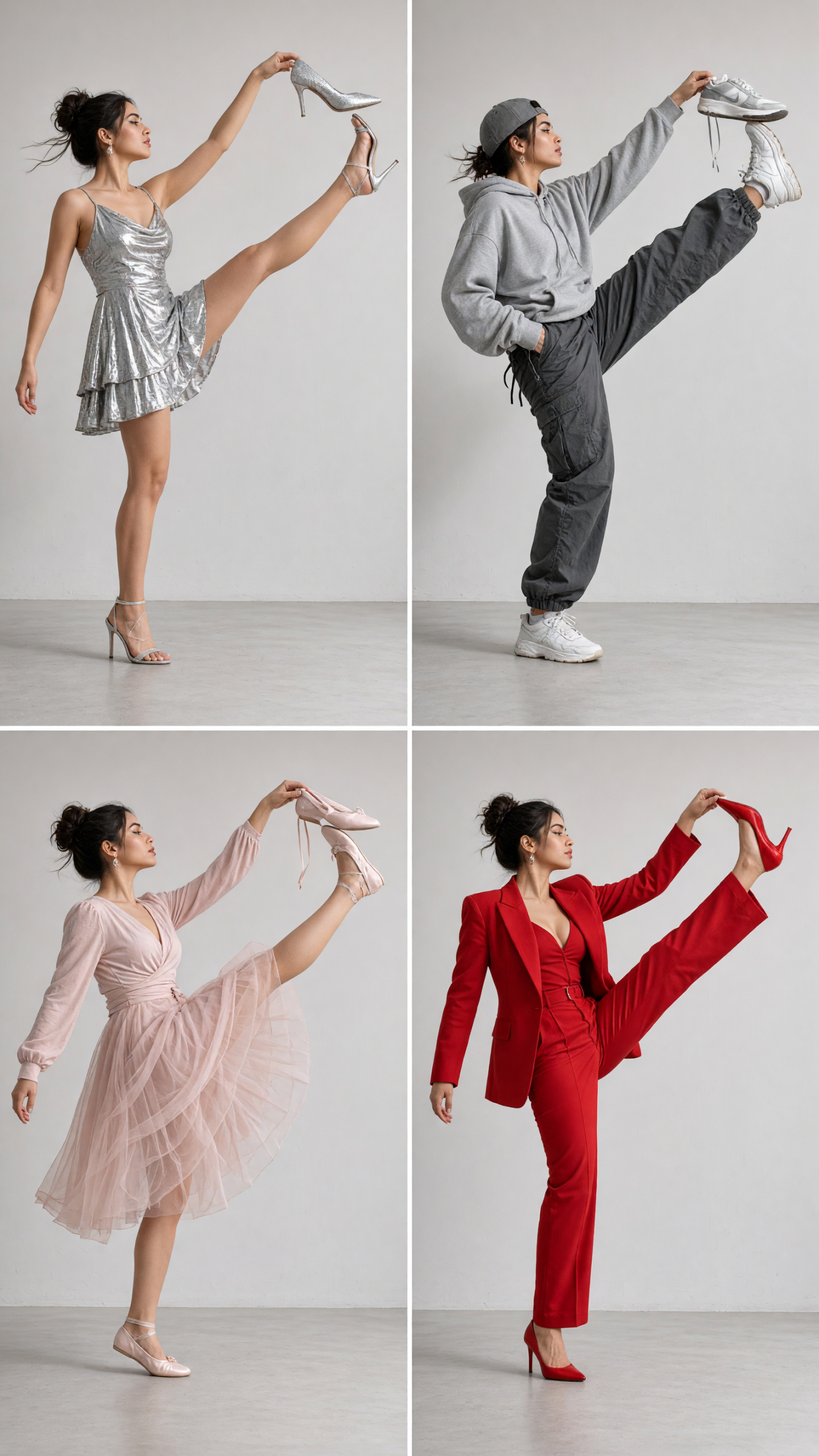 shoe kick transition with silver night out outfit